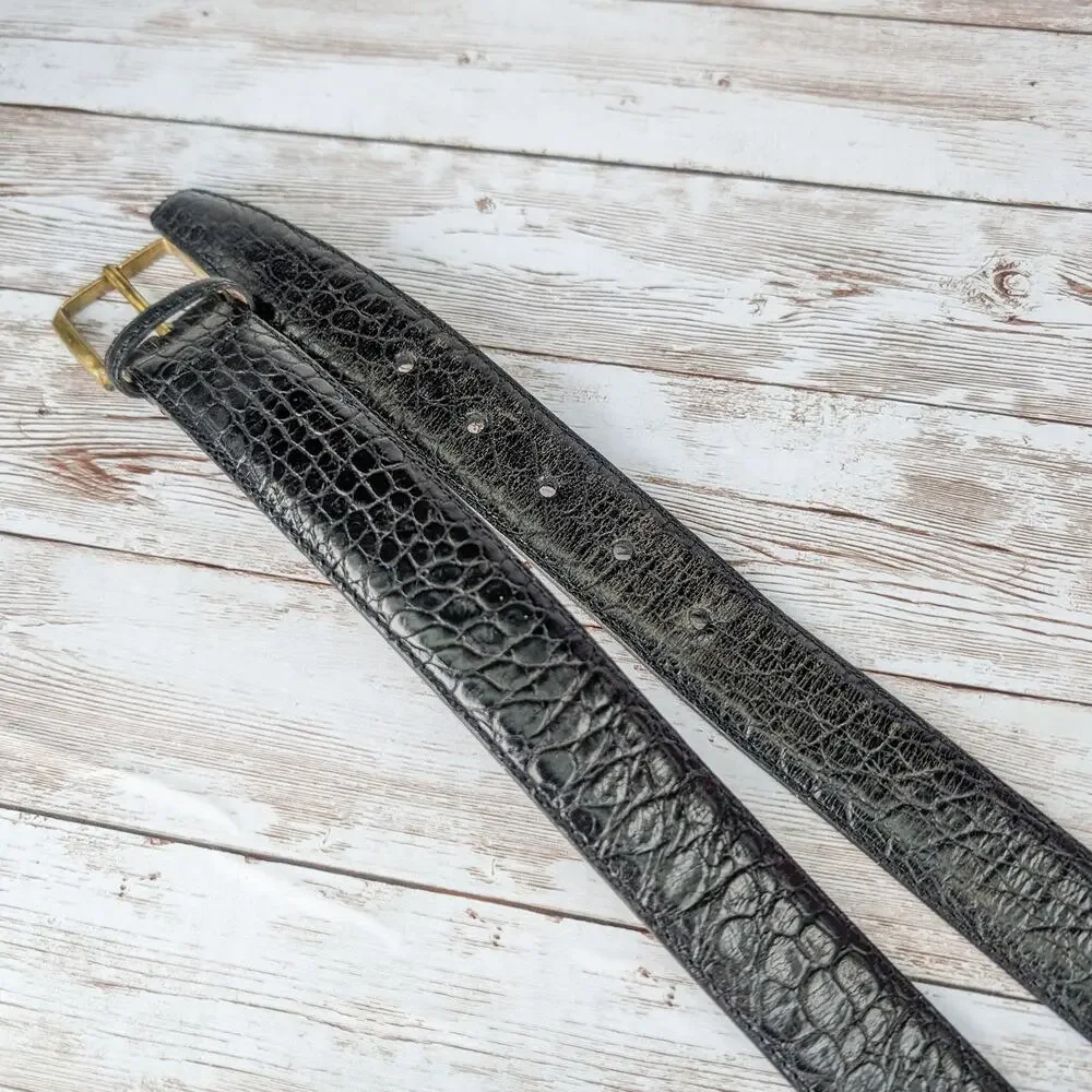 Vintage 90's Torino Embossed Italian Kipskin Leather Belt Black 36 USA Made 4200